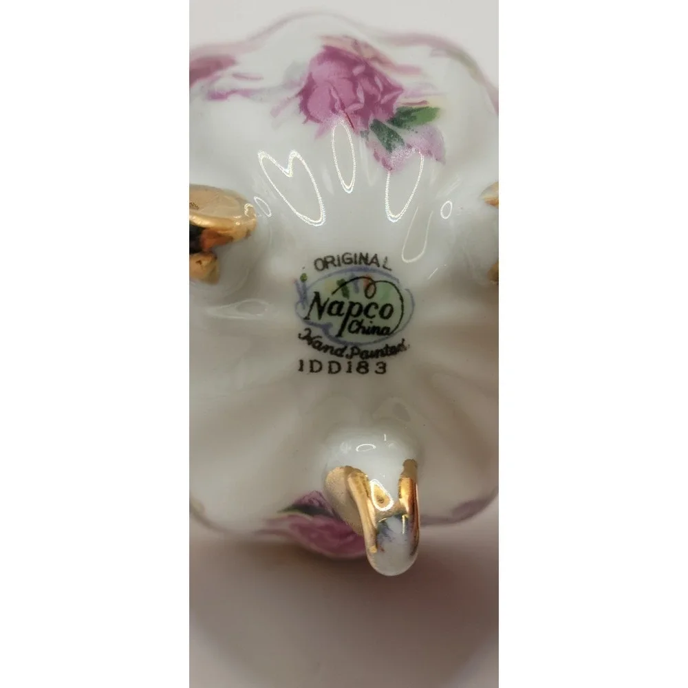 Vintage Napco China 1DD183 Footed Teacup Saucer Set Pierced Lattice Edge Rose...